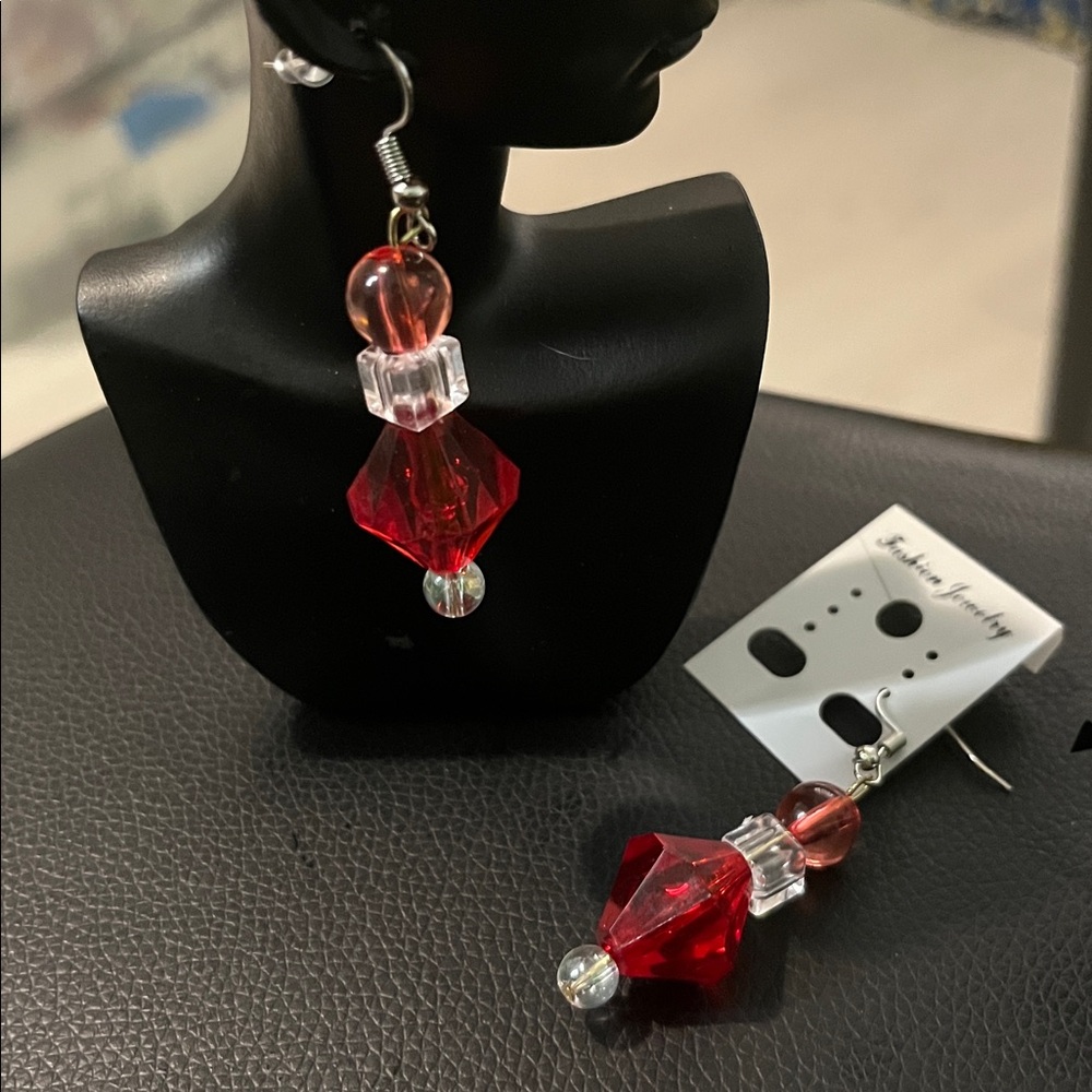Red and Clear Beaded Earrings